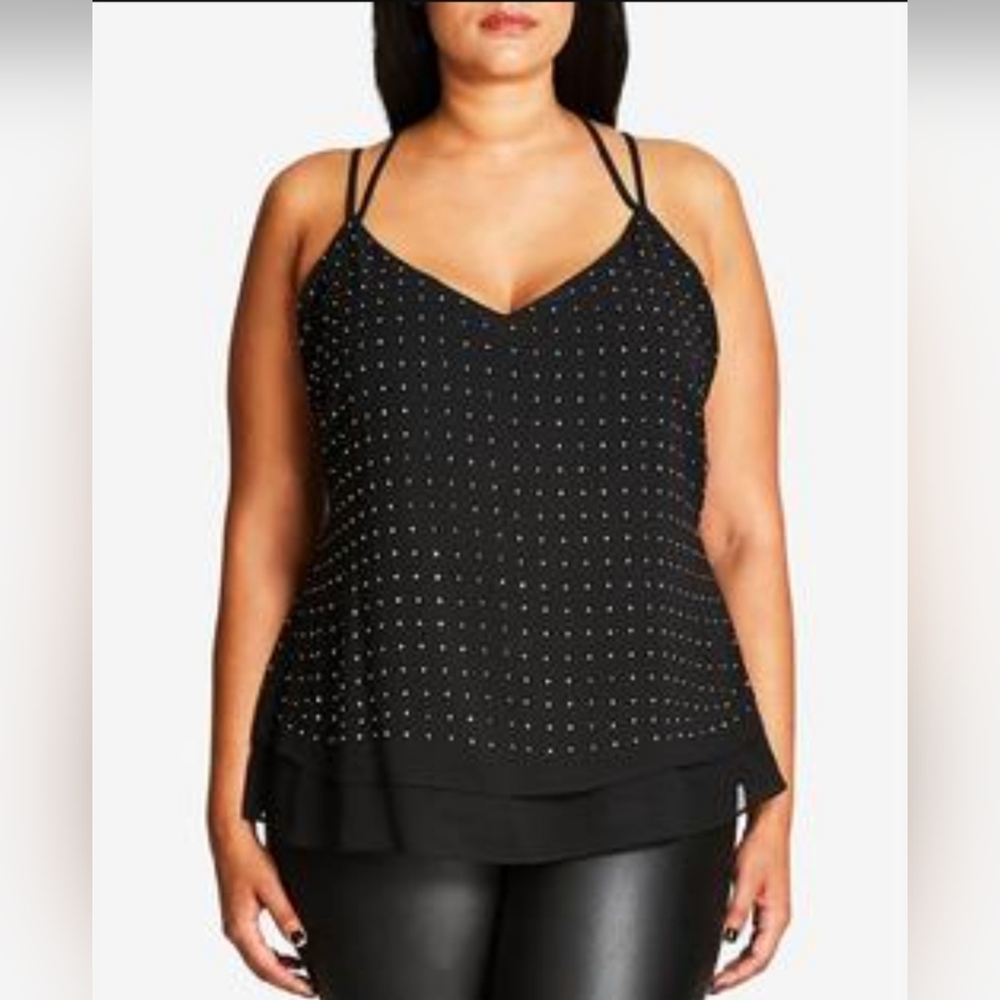 City Chic Black Studded Layered Tank Camisole Size XL